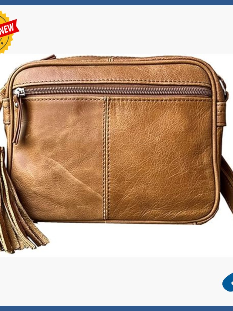 Genuine Cowhide Leather Crossbody Bag With Multiple Pockets Organizer